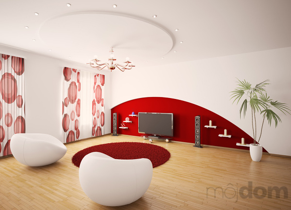Červeno bílý obývací pokoj