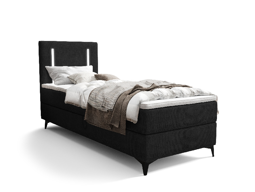 Jednolůžková postel 90 cm Ortega Comfort (černá) (s roštem a matrací, s úl. prostorem) (s LED osvětlením)