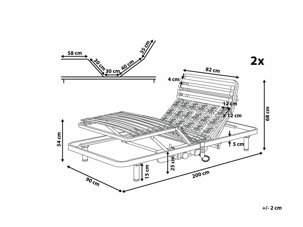 Set 2 ks. elektricky nastavitelných lamelových roštů 200x180 cm MUUN (dřevo) (šedá)