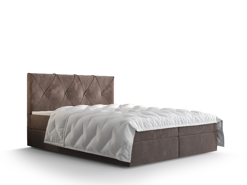 Manželská postel Boxspring 160 cm Athena (hnědá) (s matrací a úložným prostorem)