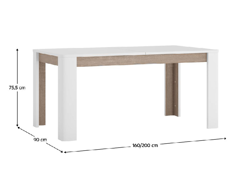 Jídelní stůl Lynatut Typ 75 (extra vysoký lesk bílý + dub sonoma tmavý truflový) (Pro 6-8 osob)