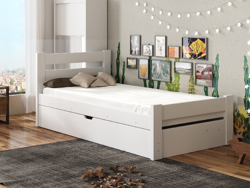 Dětská postel 90 cm Nia (s roštem a úl. prostorem) (bílá)