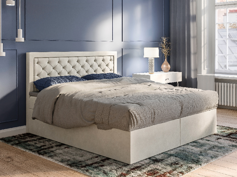 Kontinentální postel 160 cm Bohem (slonovinová) (s matrací a úl. prostorem)