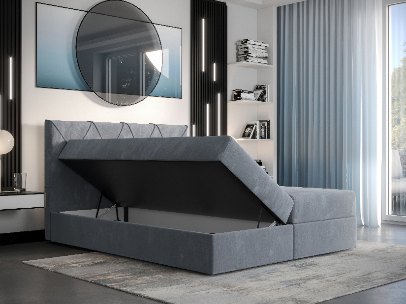 Manželská postel Boxspring 160 cm Athena Comfort (šedomodrá) (s matrací a úložným prostorem)