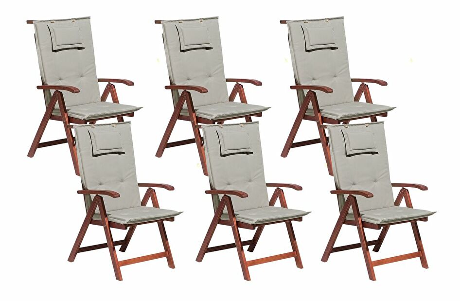 Set 6 ks. zahradních židlí TRATORIA (tmavě červená + béžová + šedá)