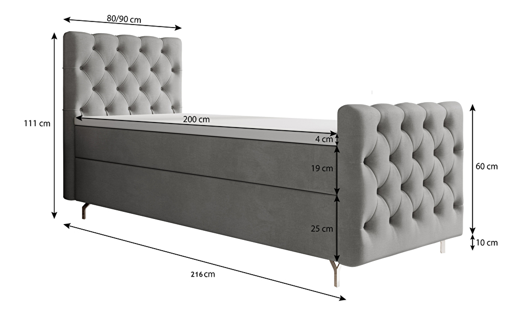 Jednolůžková postel 90 cm Clinton Bonell (šedá) (s roštem, bez úl. prostoru)