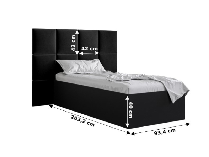 Jednolůžková postel s čalouněným čelem 90 cm Brittany 4 (černá matná + krémová) (s roštem)