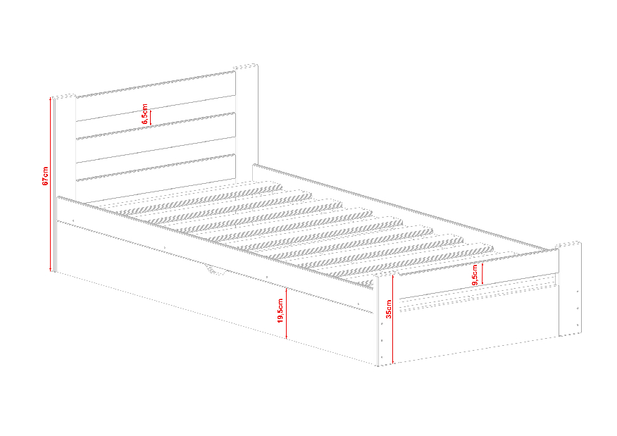 Dětská postel 90 cm Nia (s roštem a úl. prostorem) (borovice)