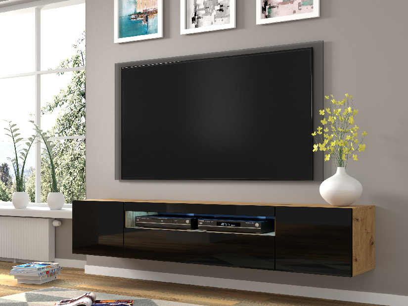 TV stolek/skříňka Aurora 200 (dub artisan + černá)