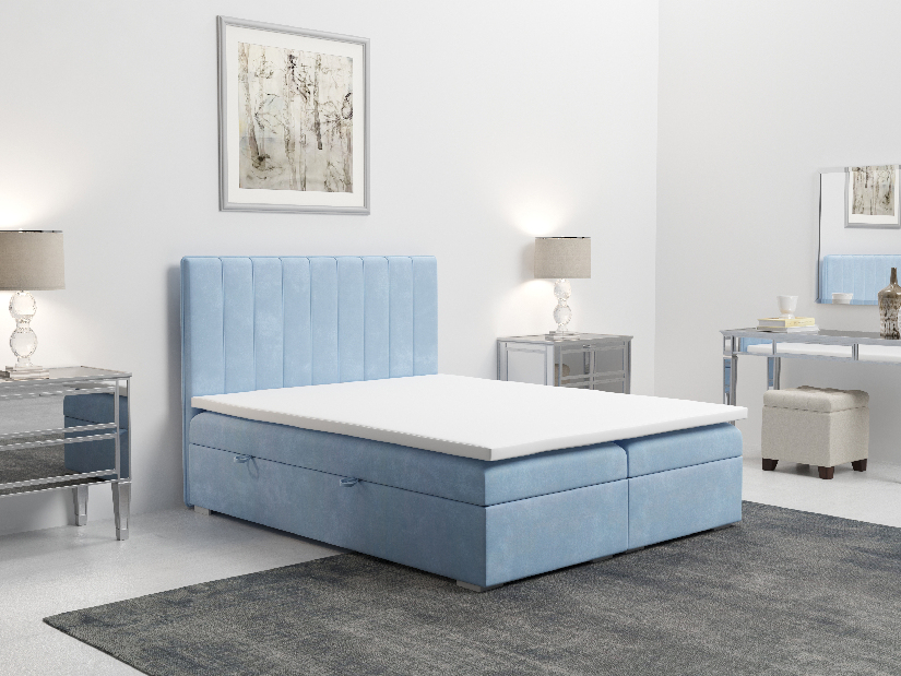 Kontinentální postel 160 cm Ranaly (modrá) (s úložným prostorem)