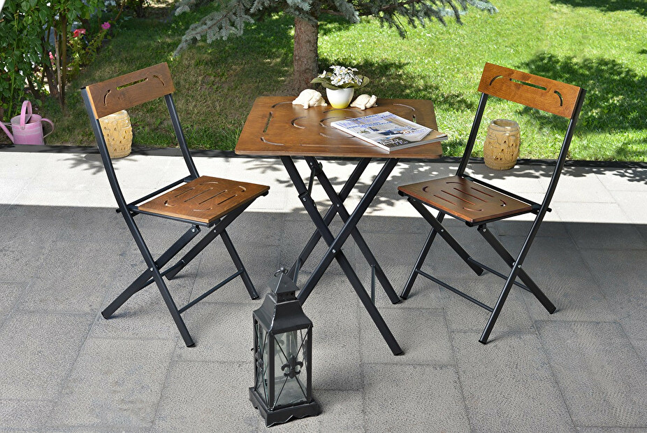 Sada zahradního stolu a židlí (3 kusy) Bonita (ořech + černá)
