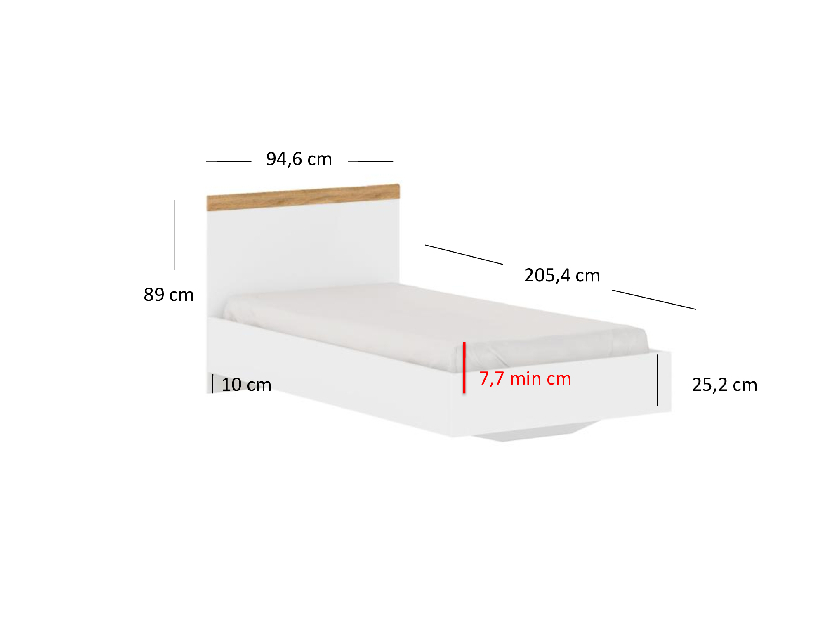 Jednolůžková postel 90 cm Vina (bílá + dub wotan) (bez roštu a matrace)