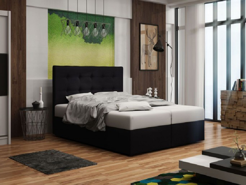 Manželská postel Boxspring 180 cm Duel 1 Comfort (černá) (s matrací a úložným prostorem)
