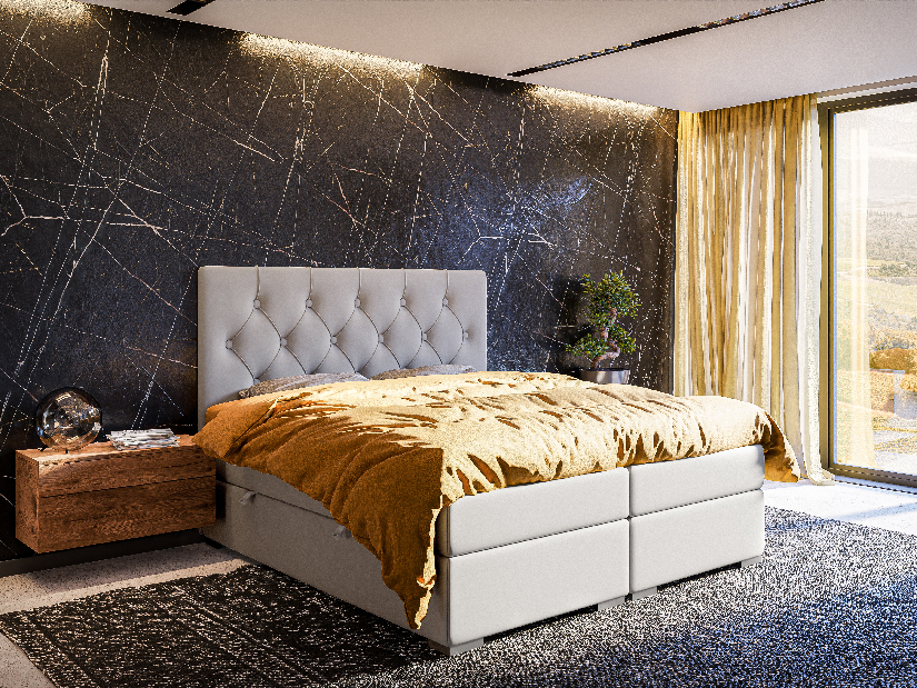 Kontinentální postel 160 cm Ronda (bílá ekokůže) (s úložným prostorem)