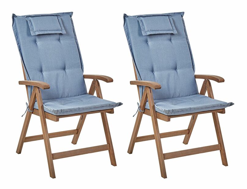 Set 2 ks zahradních židlí Amati (tmavé dřevo + modrá)