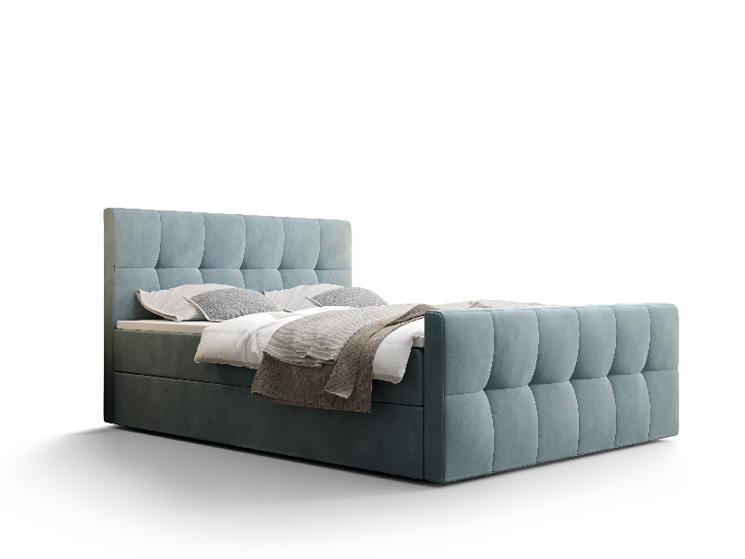 Manželská postel Boxspring 140 cm Macheta Comfort (šedomodrá) (s matrací a úložným prostorem)