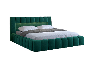 Manželská postel 180 cm Luxa (tmavě zelená) (s roštem, úl. prostorem a LED)