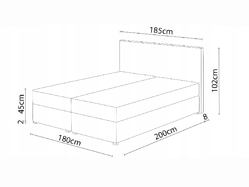 Manželská postel Boxspring 180x200 cm Mimosa (s roštem a matrací) (černá + tmavě šedá) *výprodej