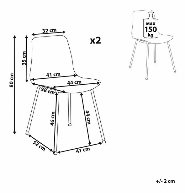 Set 2 ks jídelních židlí Looza (šedá)
