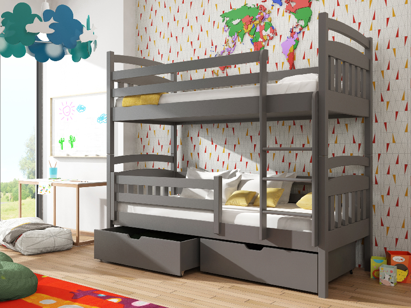Dětská postel 90 cm Galvin (s roštem a úl. prostorem) (grafit)
