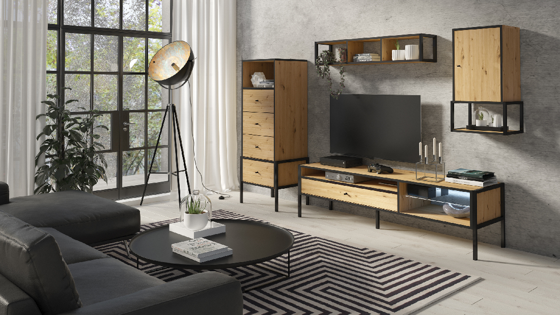 TV stolek/skříňka Luigi L6 (dub artisan + černá) *výprodej