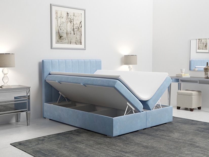 Kontinentální postel 160 cm Ranaly (modrá) (s úložným prostorem)