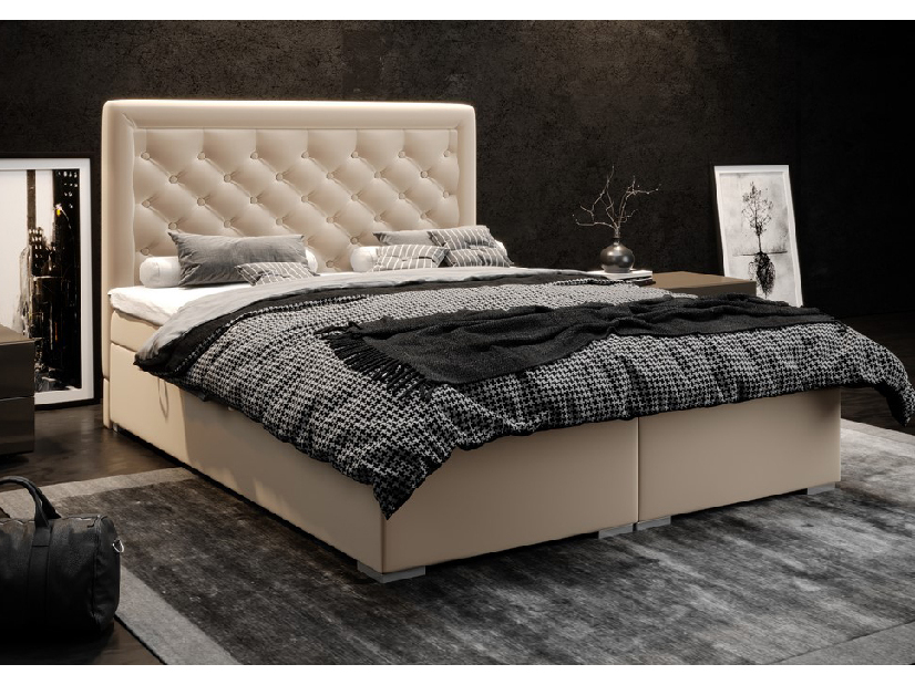 Kontinentální postel 140 cm Gllamy (bílá ekokůže) (s úložným prostorem)