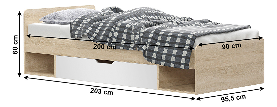 Jednolůžková postel 90 cm Thornham 1S/90 (s úl. prostorem) (bílá)