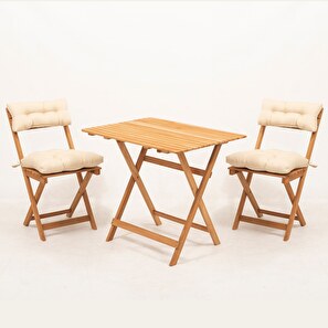 Sada zahradního stolu a židlí (3 kusy) Tabitha (přírodní + krémová)