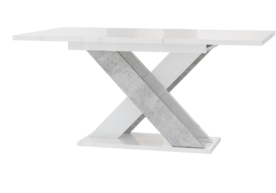 Jídelní stůl Xalin (lesk bílý + kámen) (pro 4 až 6 osob)