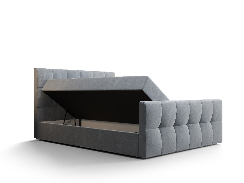 Manželská postel Boxspring 140 cm Macheta Comfort (šedomodrá) (s matrací a úložným prostorem)