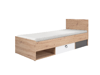 Jednolůžková postel 90x200 cm Kevyt 11 (dub artisan + bílá + grafit) (s roštem a matrací)