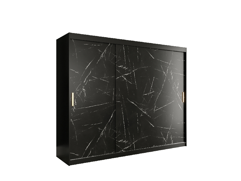 Šatní skříň 250 cm Marbelo T (matná černá + černý mramor)