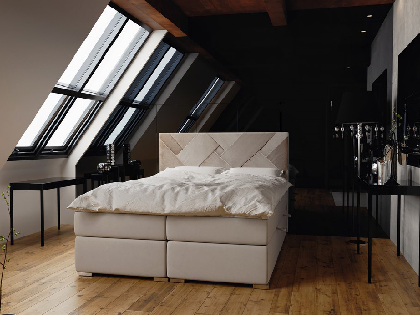 Kontinentální postel 140 cm Melo (bílá ekokůže) (s úložným prostorem)