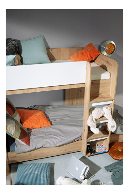Dětská kombinovaná postel 90 cm Sami 2 (dub artisan + matná černá + bílá madla)