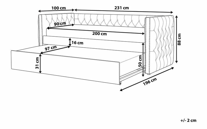 Rozkládací postel 90 cm GENSA (šedá) (s roštem)