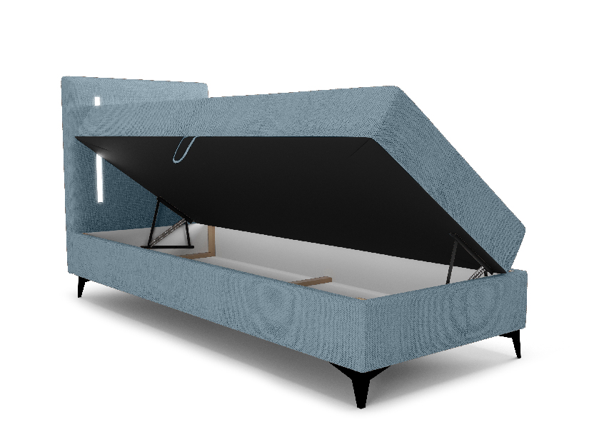 Jednolůžková postel 90 cm Ortega Bonell (světlomodrá) (s roštem, s úl. prostorem) (s LED osvětlením)