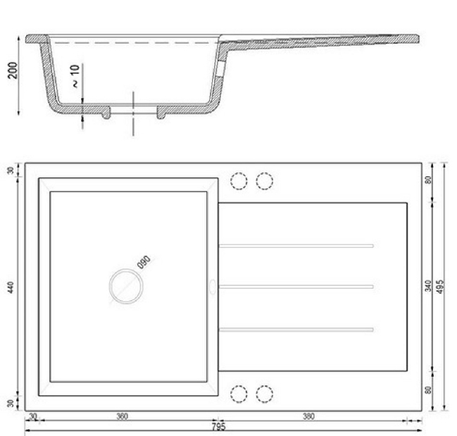 Kuchyňský dřez Ruxom (bílá) (bez otvoru pro baterii) (P)