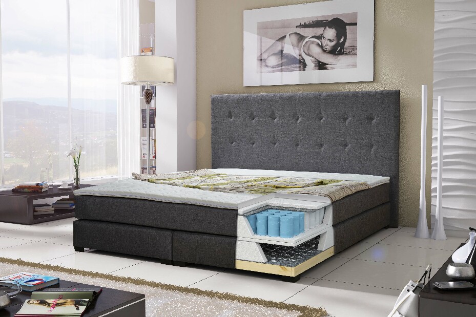 Kontinentální postel 180 cm Caserta (fialová) (s matracemi)