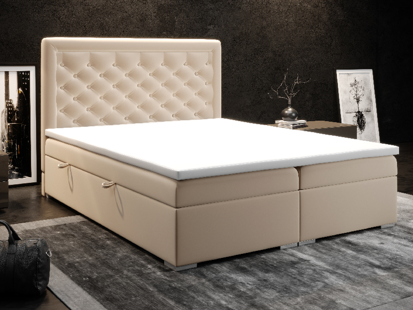 Kontinentální postel 160 cm Gllamy (bílá ekokůže) (s úložným prostorem)