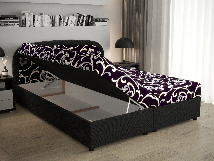 Manželská postel Boxspring 160 cm Brick (tmavě hnědá + vzor květ) (s matrací a úložným prostorem)