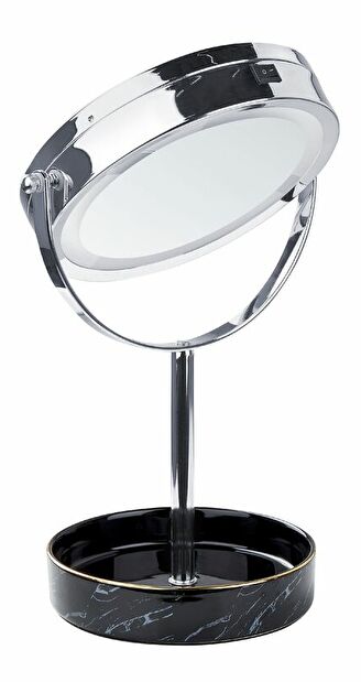 Kosmetické zrcadlo Shevaun (stříbrná + černá) (s LED osvětlením)