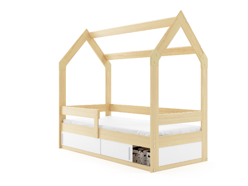 Dětská postel 80 cm Dormo (borovice + bílá) (s roštem, matrací a úl. prostorem)