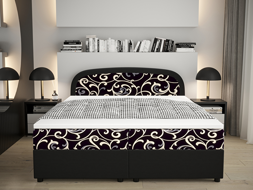 Manželská postel Boxspring 160 cm Brick Comfort (tmavě hnědá + vzor květ) (s matrací a úložným prostorem)