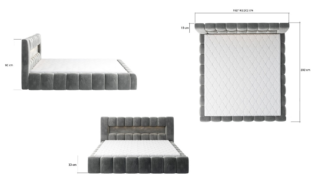 Manželská postel 160 cm Luxa (tmavě zelená) (s roštem, úl. prostorem a LED)