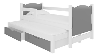 Rozkládací dětská postel 180x75 cm Chloe (s roštem a matrací) (bílá + šedá)