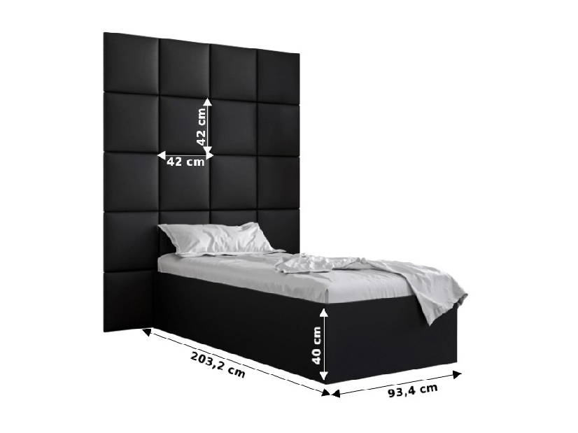 Jednolůžková postel s čalouněným čelem 90 cm Brittany 3 (černá matná + bílá) (s roštem)