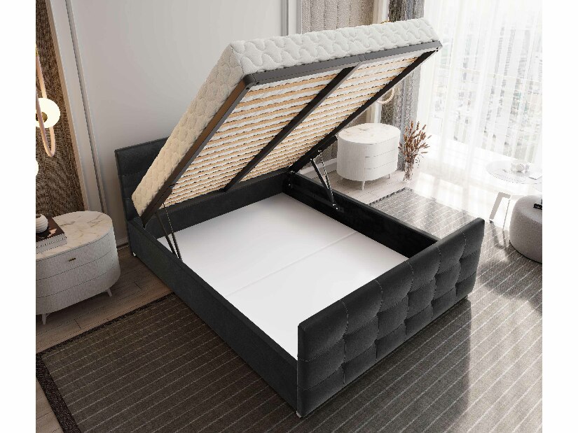 Manželská postel 140 cm Billie (hnědá) (s roštem a úložným prostorem)
