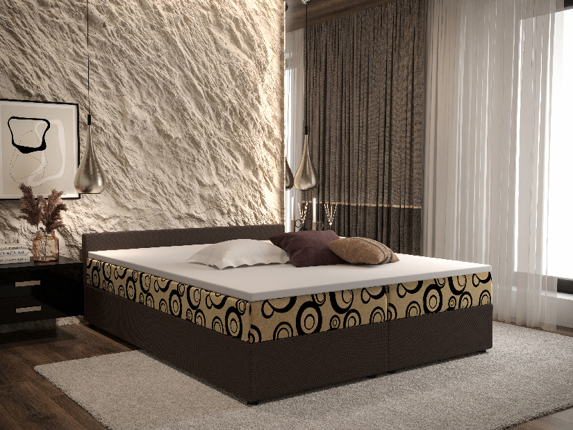 Manželská postel Boxspring 140 cm Ceren (vzor + tmavě hnědá) (s matrací a úložným prostorem)