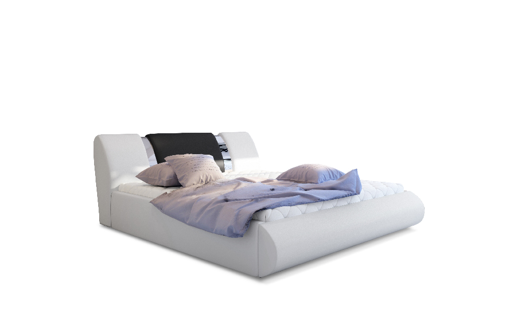 Manželská postel 140 cm Fabio (bílá + černá) (s roštem a úl. prostorem)